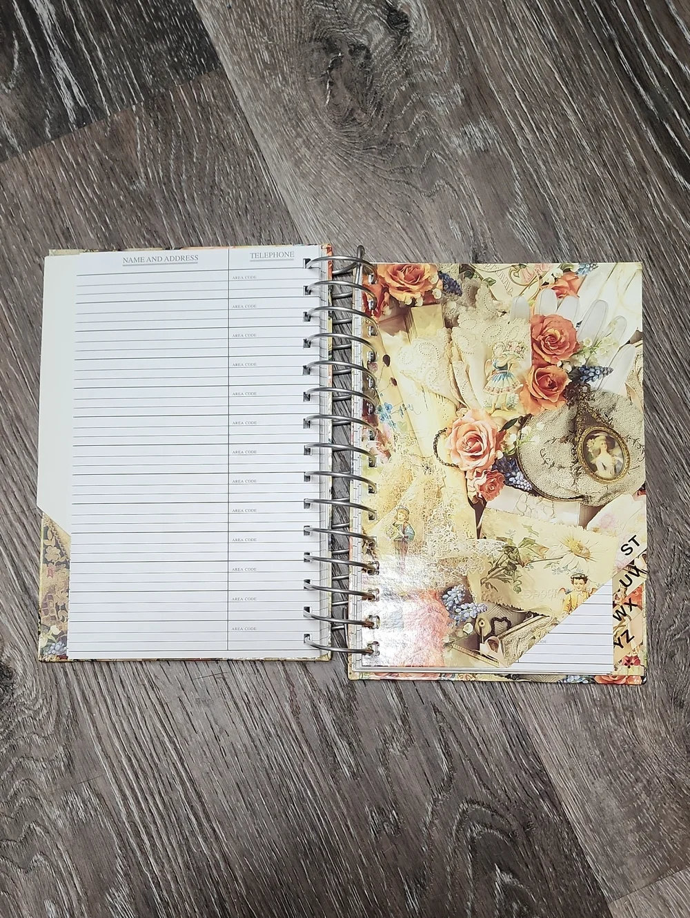 Vintage Hardcover Spiral Bound Floral Address Book - New